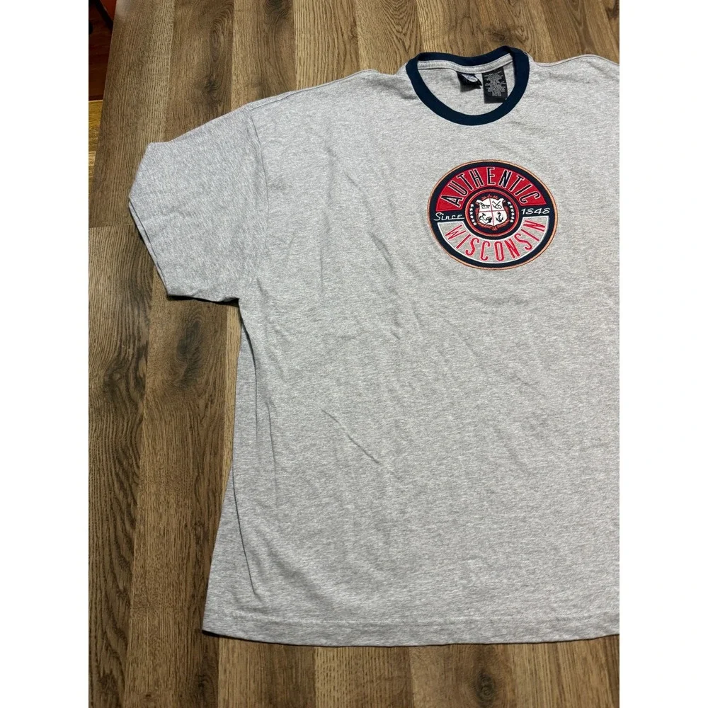 State Of Mine Shirts Mens Size XXL Ash Gray Shorts Sleeve Wisconsin Ringer Patch